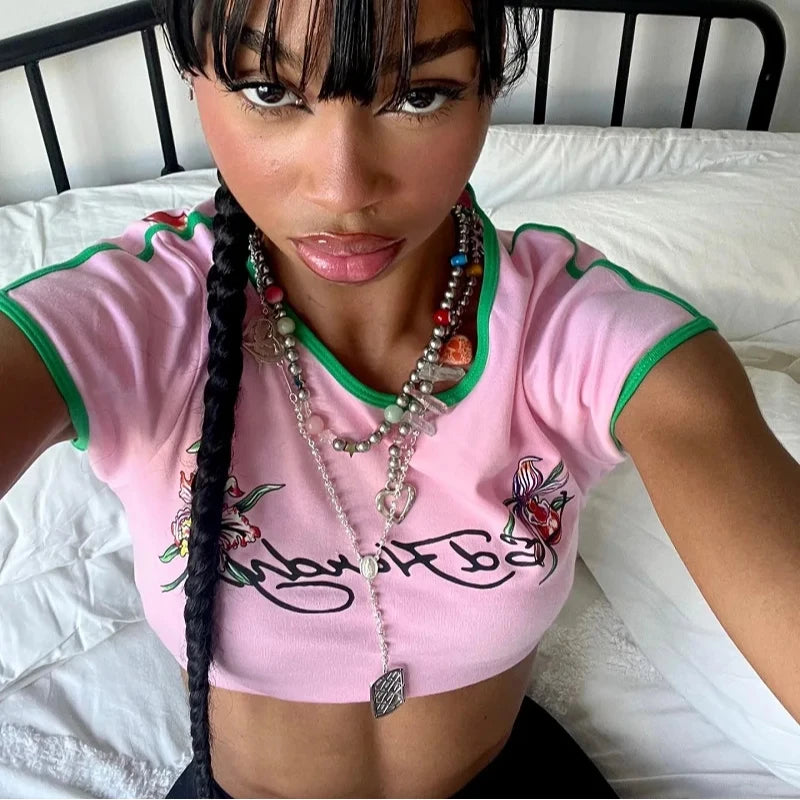 Y2K Style Short Cut Top for Women, Gothic Style Vest, Summer Pattern Printed, Street Trendy, New, 2024