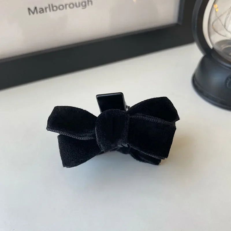 Korean 1/2pcs Sweet Black Red Bow Small Hair Claw Clip Princess Velvet Bow Hair Clip Claw Clamp Headwear Girls Women