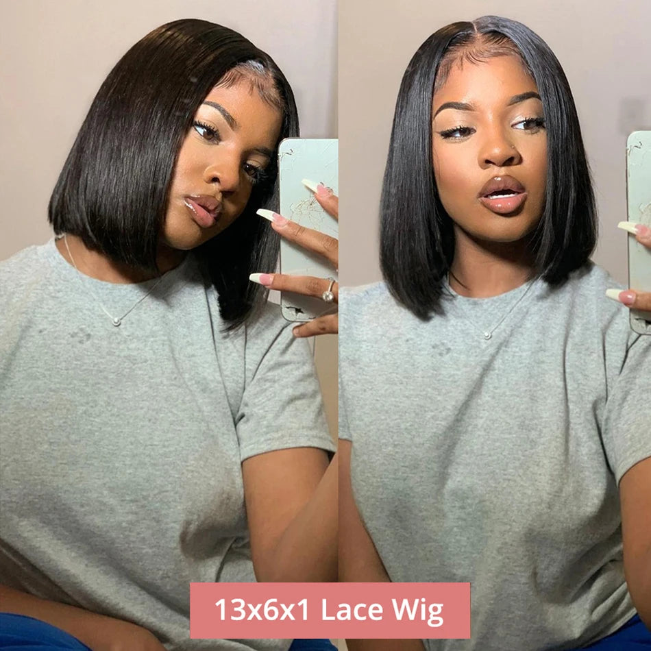 Short Bob Wigs Bone Straight 13x4 13x6 Hd Lace Front Wig Pre Cut 7x5 Glueless Wig Human Hair Ready to Wear And Go 250% Density