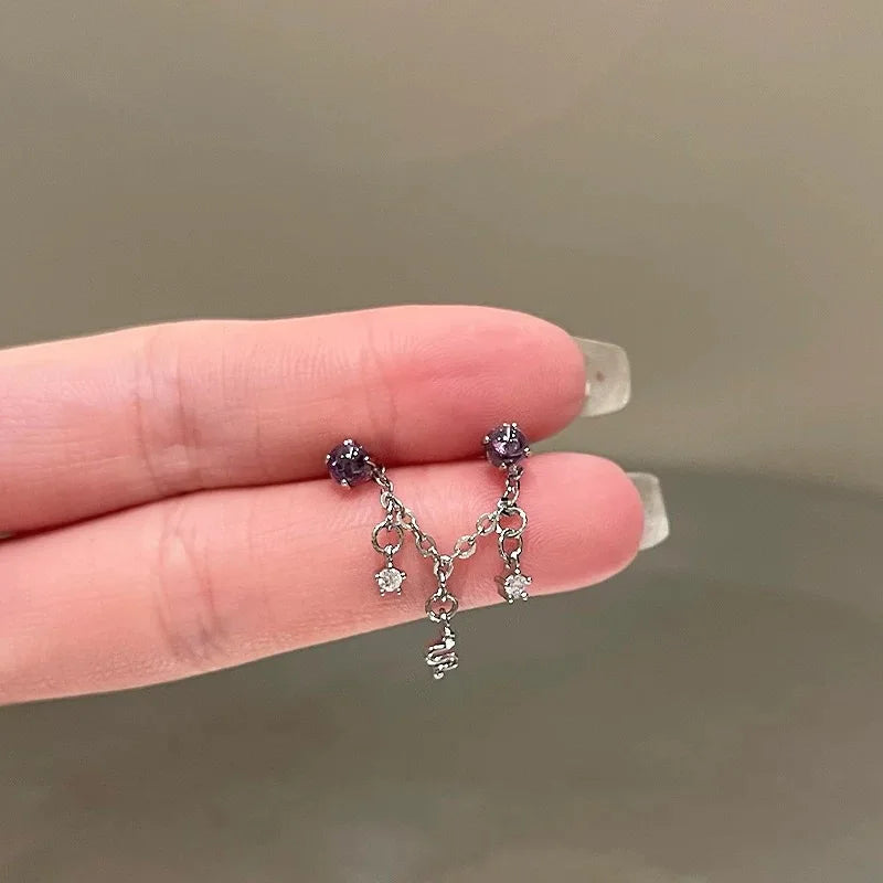 1PCS Pink Love Heart Chain Double Ear Hole 316L Stainless Steel Ear Bone Nail Y2K Fashion Hottie Earrings for Women Jewelry