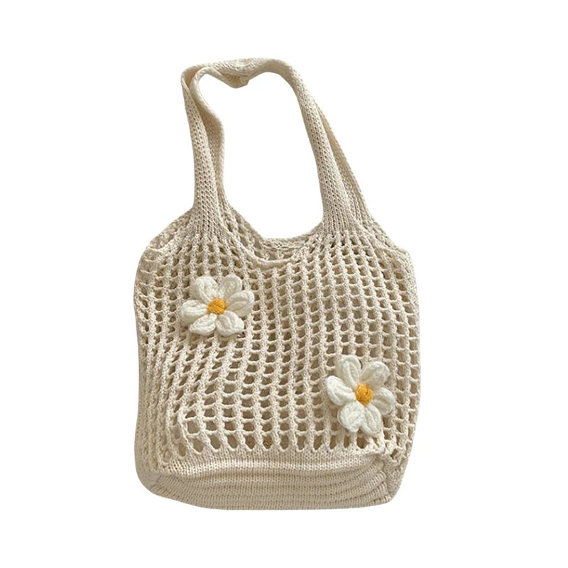 Women Knitted Shoulder Bag Large Capacity Tote Summer Beach Bag Lightweight