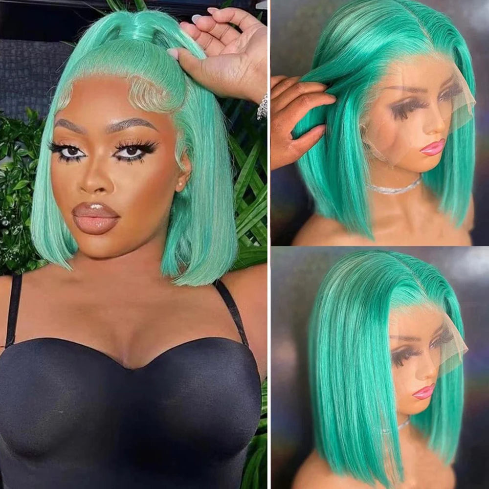 Dark Green HD Lace Frontal Wigs Short Bob Wig Lace Front Wigs 13x4 Colored Pink Grey Straight Wig Human Hair Lace Front Wigs