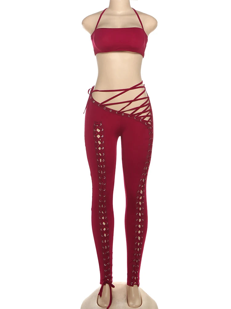 Halter Camisole & Shirring Hollow Pants Set — Women's Clubwear