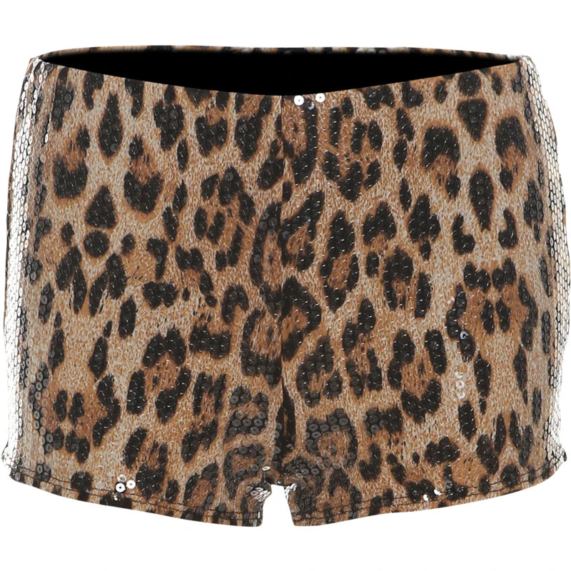 Weird Puss Leopard Print Mini Shorts Women Sequins Patchwork Wild Skinny Stretch Streetwear Autumn Midnight Sexy Trend Buttoms