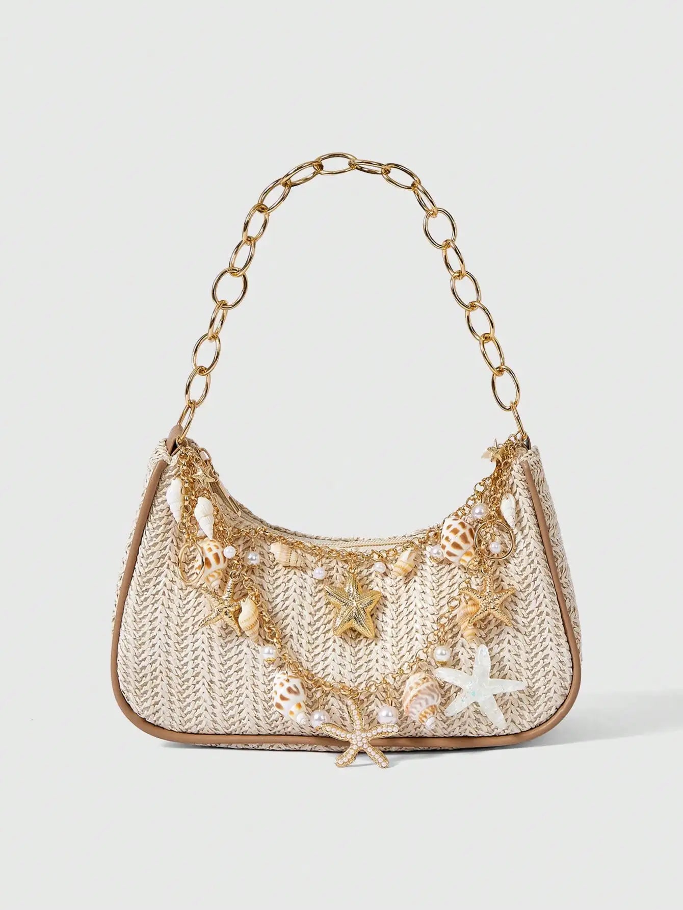 ROMWE Fairycore 1pc Summer Beach Starfish Series Shell & Seashell Woven Shoulder Hand Carry Bag