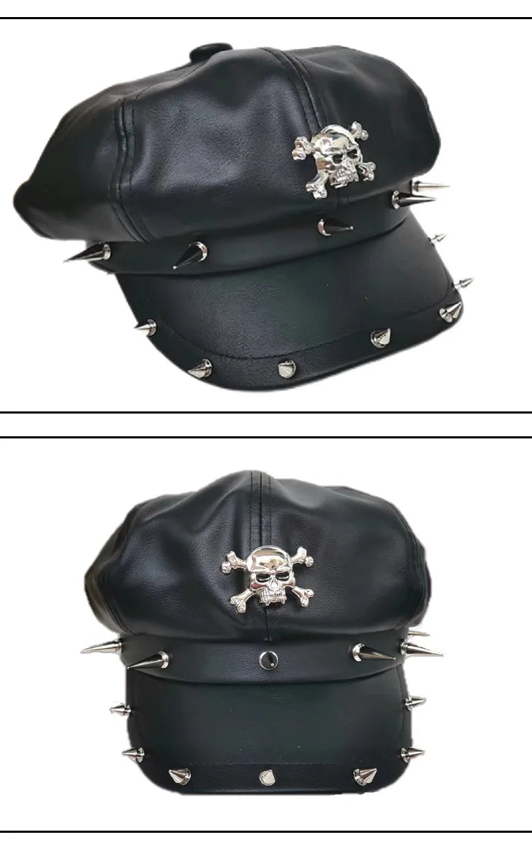 Trendy non mainstream men's and women's hats with rivets, adult hip-hop street dance skull hats, punk style sun protection