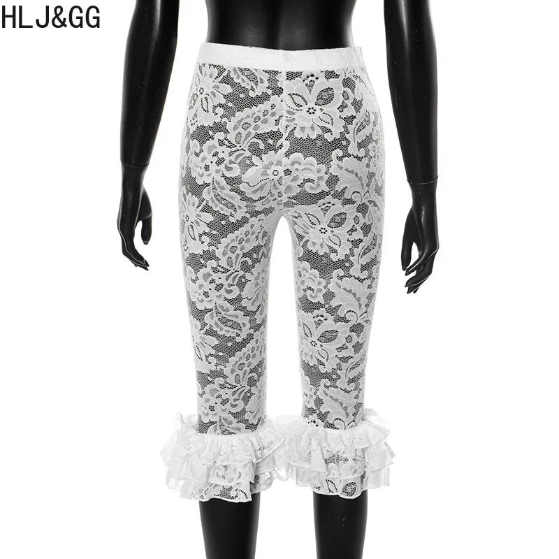 HLJ&GG Red Y2K Letter Lace Splicing Bandage Two Piece Sets Women Off Shoulder Hollow Crop Top And Skinny Ruffle Shorts Outfits
