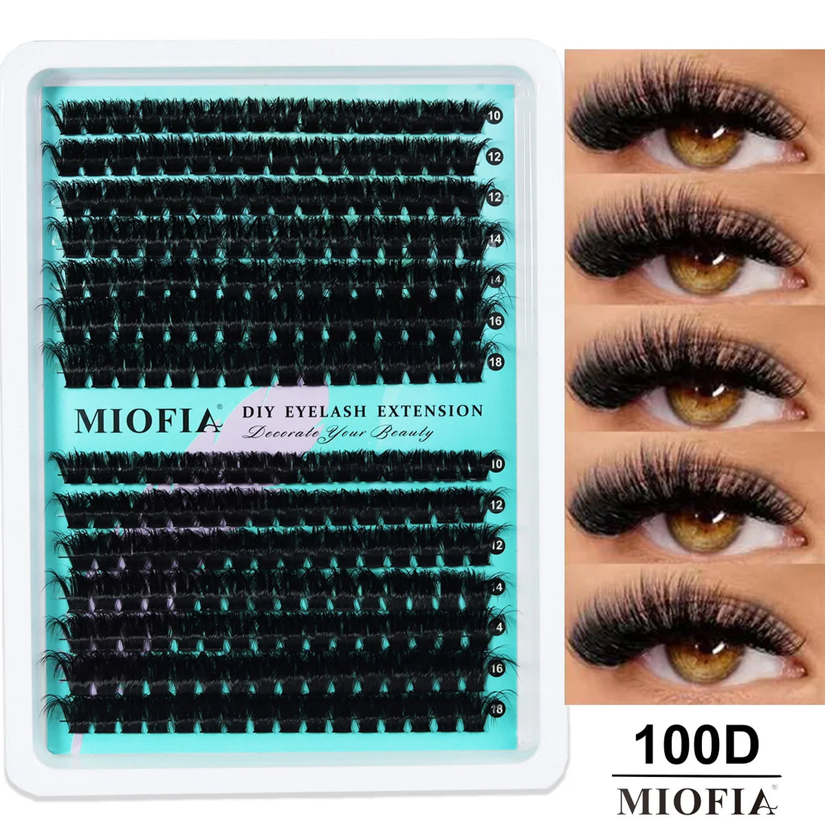 MIOFIA 5D Voluminous Thick Cluster Lashes 30D-150D 10-18mm Mixed Length Full Natural DIY Reusable Eyelash Extensions