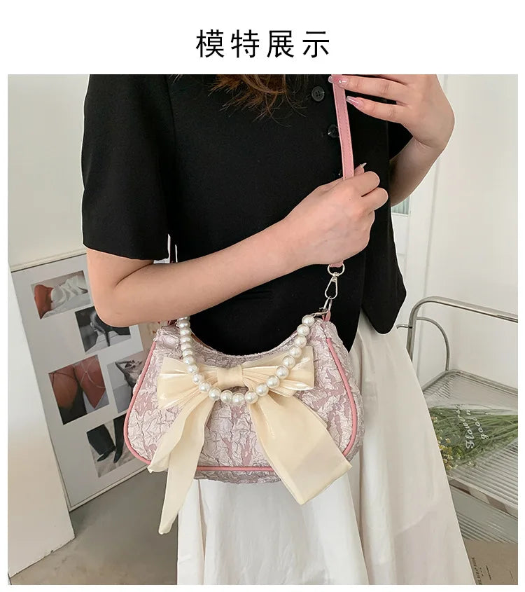 Pearl Female Bag Retro Luxury Designer Handbag Bow Crossbody Bags Fashion Canvas Women's 2023 Trend Shoulder bag Purses