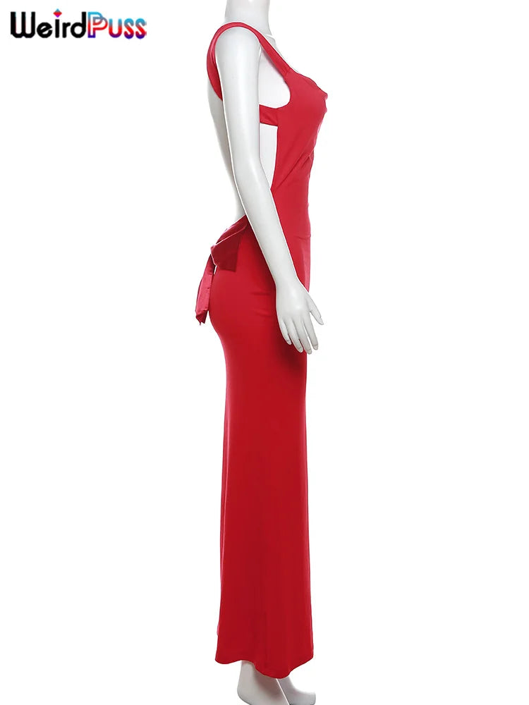 Bow Lace-Up Backless Mermaid Maxi Dress — Women's Evening