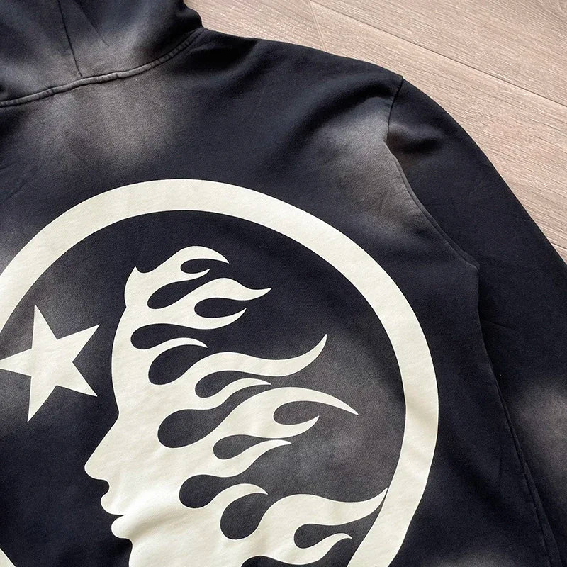 HS Wash water heavy diamond set casual hoodie