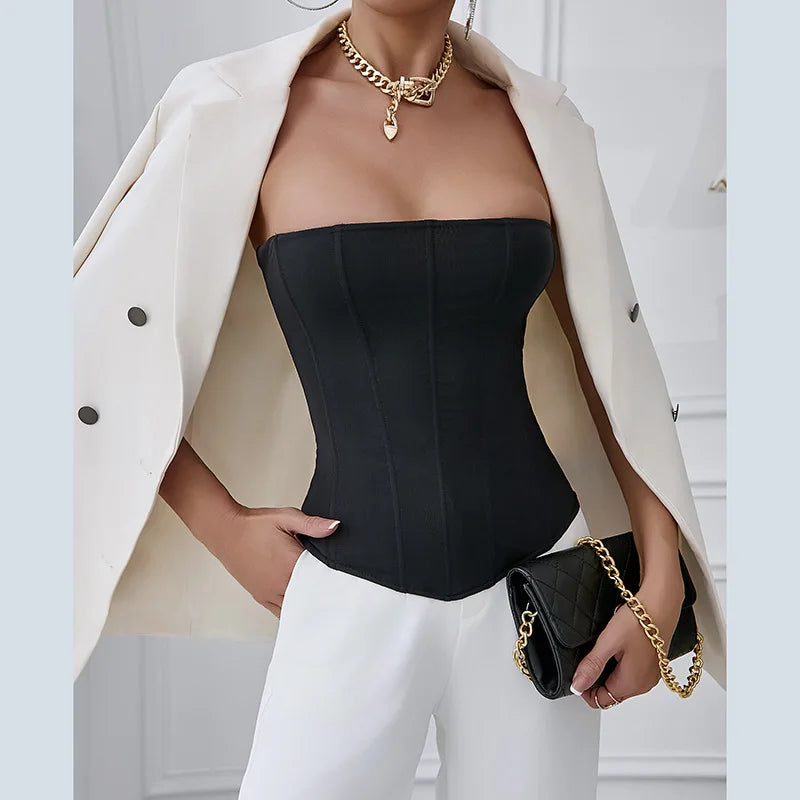 CHUANGERM Sexy Corset Top Solid Color Sleeveless S-neck Backless Bandage Women Push Up Hourglass Body Shaper Bustier Lingerie