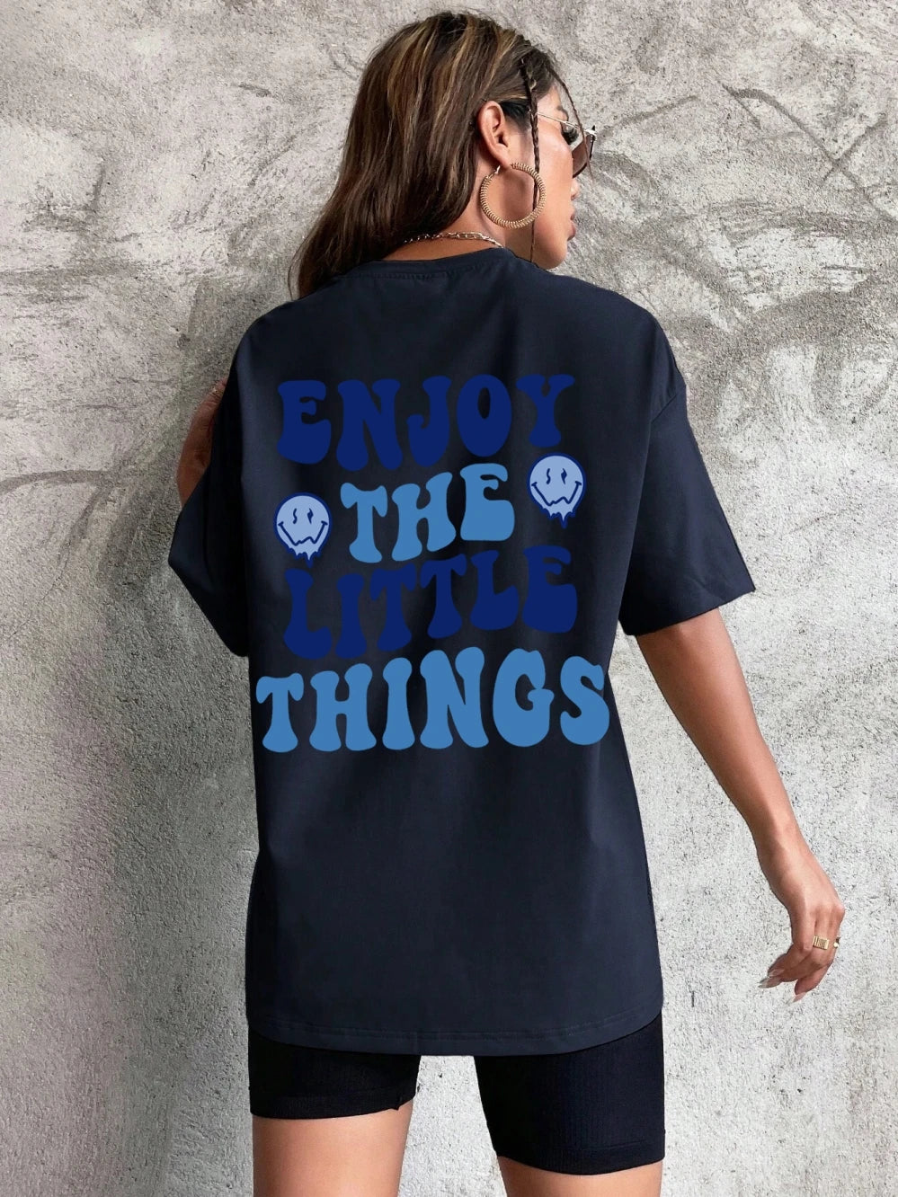 Enjoy The Little Things  Slogan Letter Printed Women T-Shirts Loose Oversized Clothing Personality Street Casual Short Sleeves