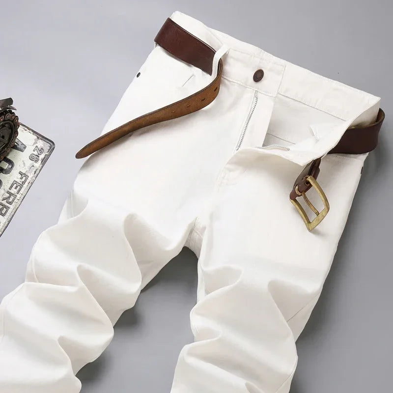 White Yellow Pink Red Fashion 5 Color Fashion Men's Stretch Jeans Slim Streetwear Korean Business Straight Casual Denim Trousers