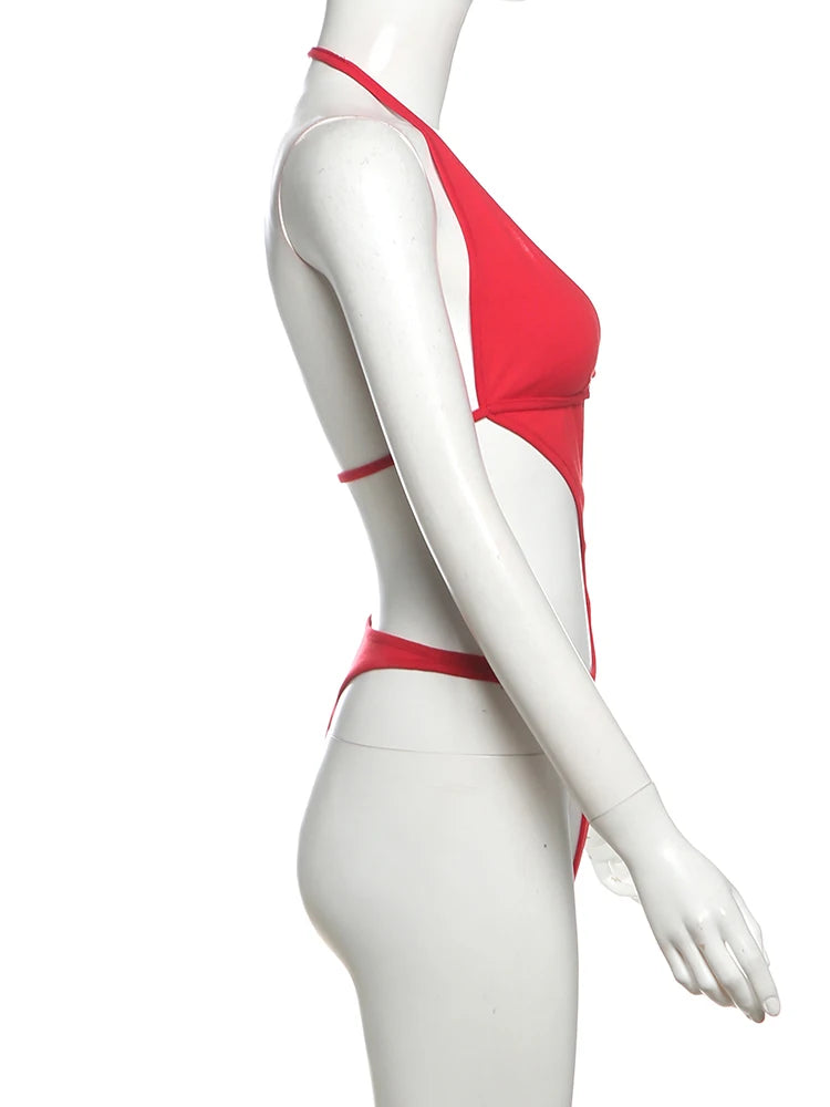 Weird Puss Sexy Bodysuit Women Asymmetry Halter Letter Chain Backless Waistless Hottie Skinny Stretch Street Clubwear Body Tops