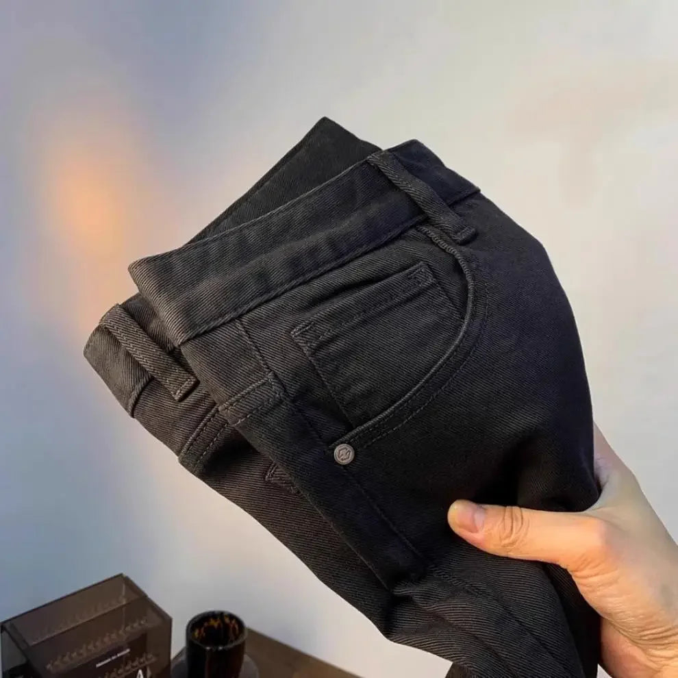 Spring Autumn Men's Elastic Slim Fit Casual Jeans Trendy Loose High End Brand Fashionable Long Trousers Popular Style