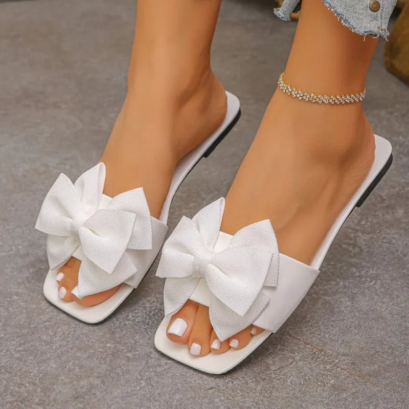 Women Flats Slippers Flat Casual Beach Slippers Summer Fashion Bow Tie Sandals Lightweight Outdoor Shoes for Women Slides Women