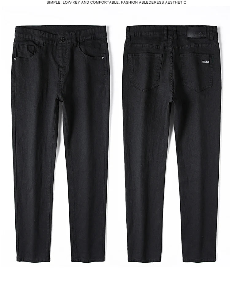 Men's pure black jeans Korean version trendy straight fit pants men's comfortable and elastic classic business denim