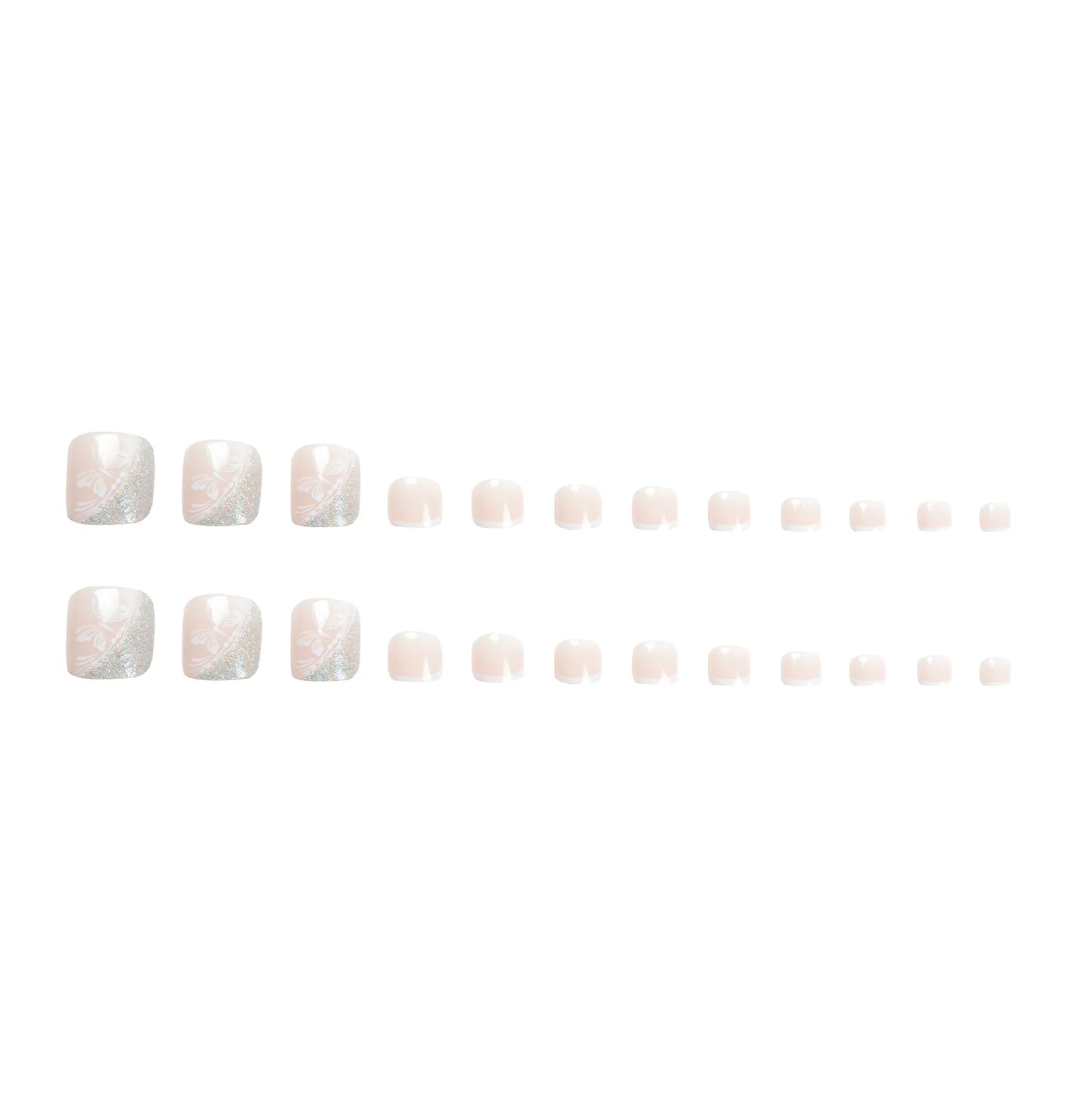New White Flower Artificial Toe Nails with Gold Foil False Toenail Tips French Lady Girl Wearable Press on Nails for Feets
