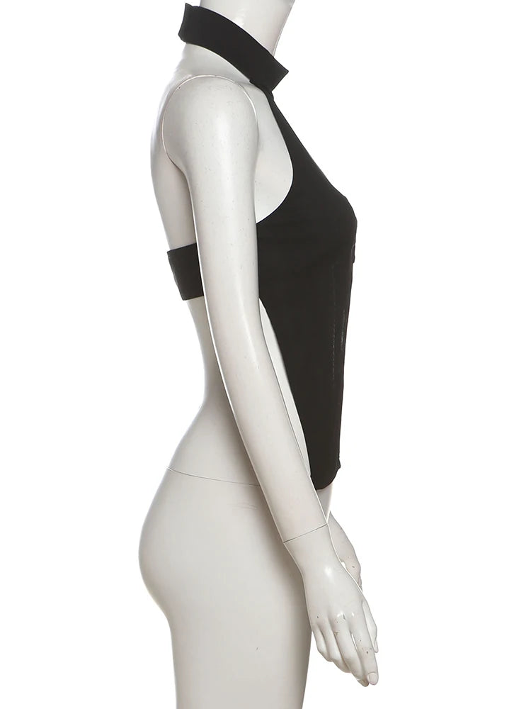 Weird Puss Metal Ring Tank Tops Women Y2K Chic Split Navel Backless Coquette Buttons Halter Sexy Hottie Midnight Wild Basic Vest