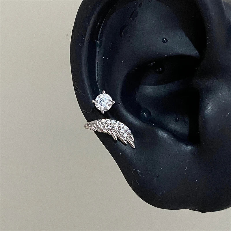 1pcs Silver Color Wing 316L Stainless Steel Ear Bone Nail for Women New Fashion Full of Rhinestone Earrings Accessories for Ear