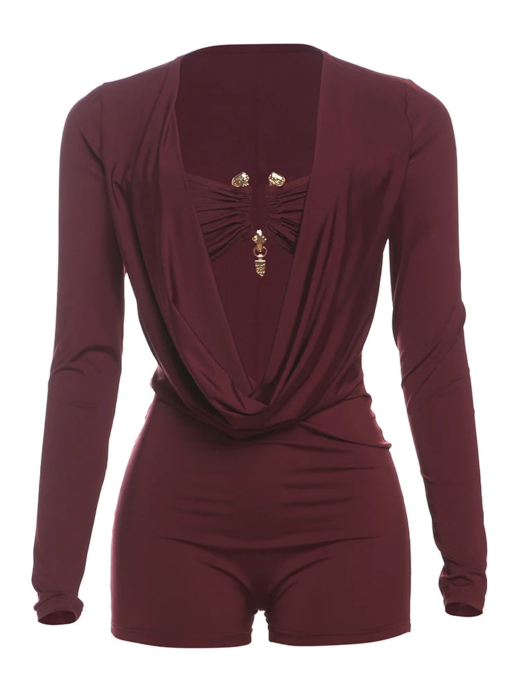 Swing Collar Romper & Metal Buckle Bra Set — Women's Party