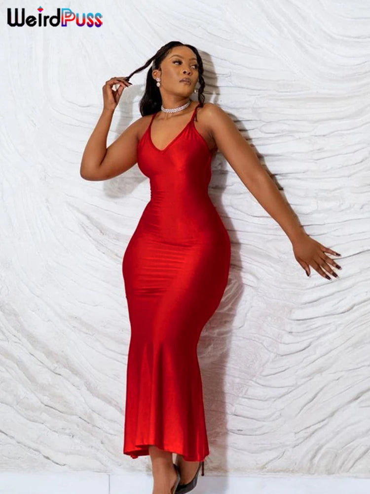 Backless V-Neck Mermaid Evening Maxi Dress — Women's Prom