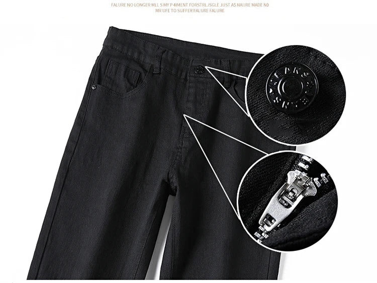 Men's pure black jeans Korean version trendy straight fit pants men's comfortable and elastic classic business denim