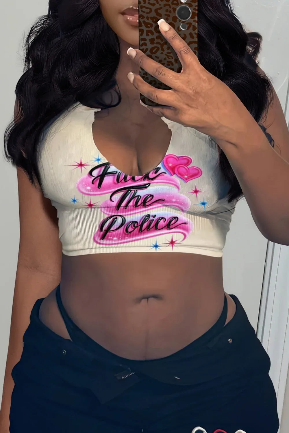 HLJ&GG 2024 INS Fashion Y2k T Shirts Letter Print Crop Tops Girls Streetwear Short Sleeve Slim-fit V-neck Tees T Shirt White New