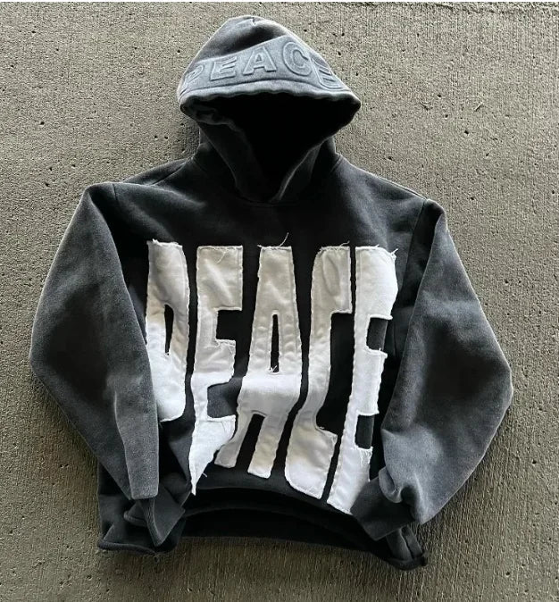 American Retro Rock Gothic Graphic Fur Collar Loose Zipper Sweatshirt Men's Y2K New Harajuku Punk Casual Joker Hoodie Streetwear