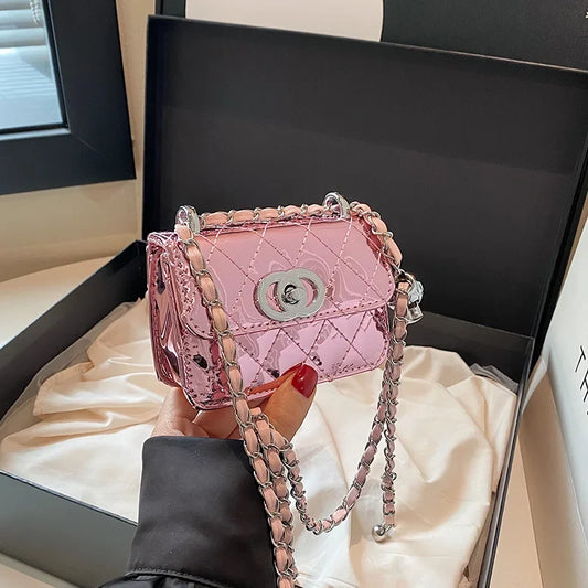 2025 New Arrival Eye - Catching Laser - Patent Mini Crossbody with Gleaming Glossy Chain Strap, Convenient Lipstick Holder