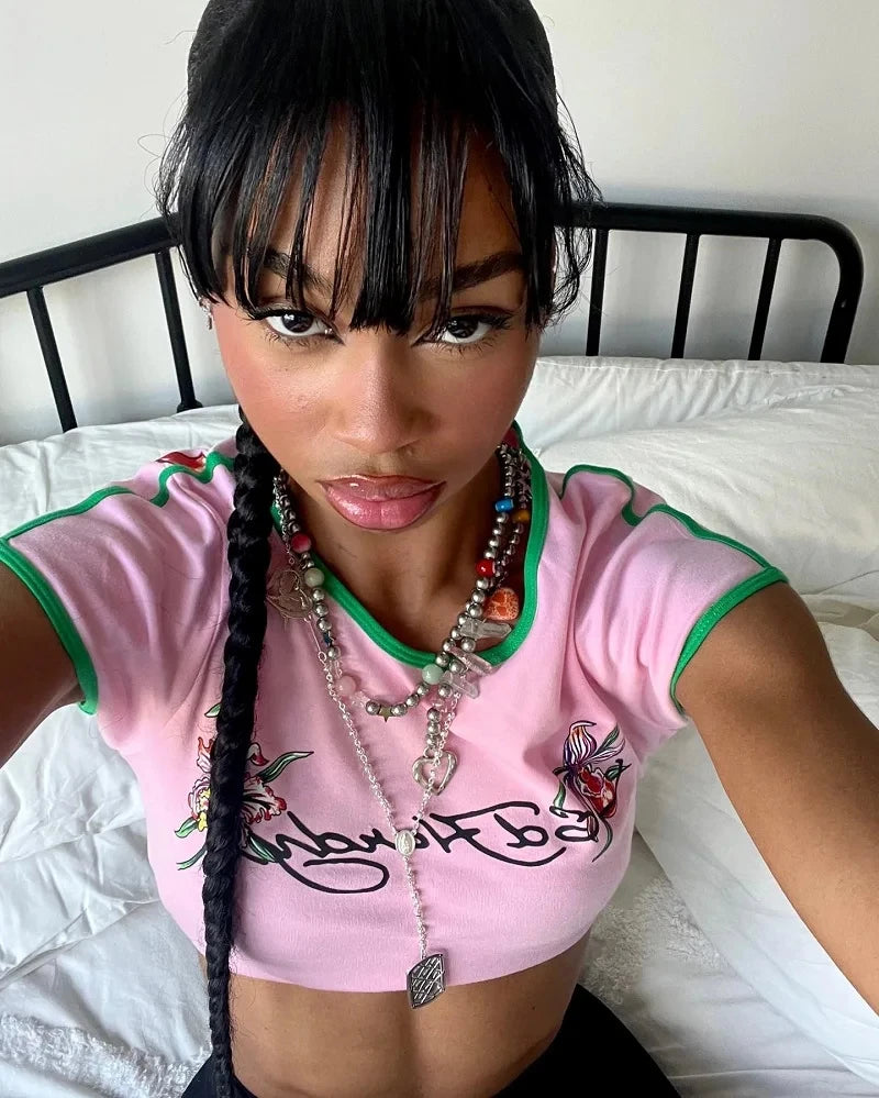 Y2K Style Short Cut Top for Women, Gothic Style Vest, Summer Pattern Printed, Street Trendy, New, 2024