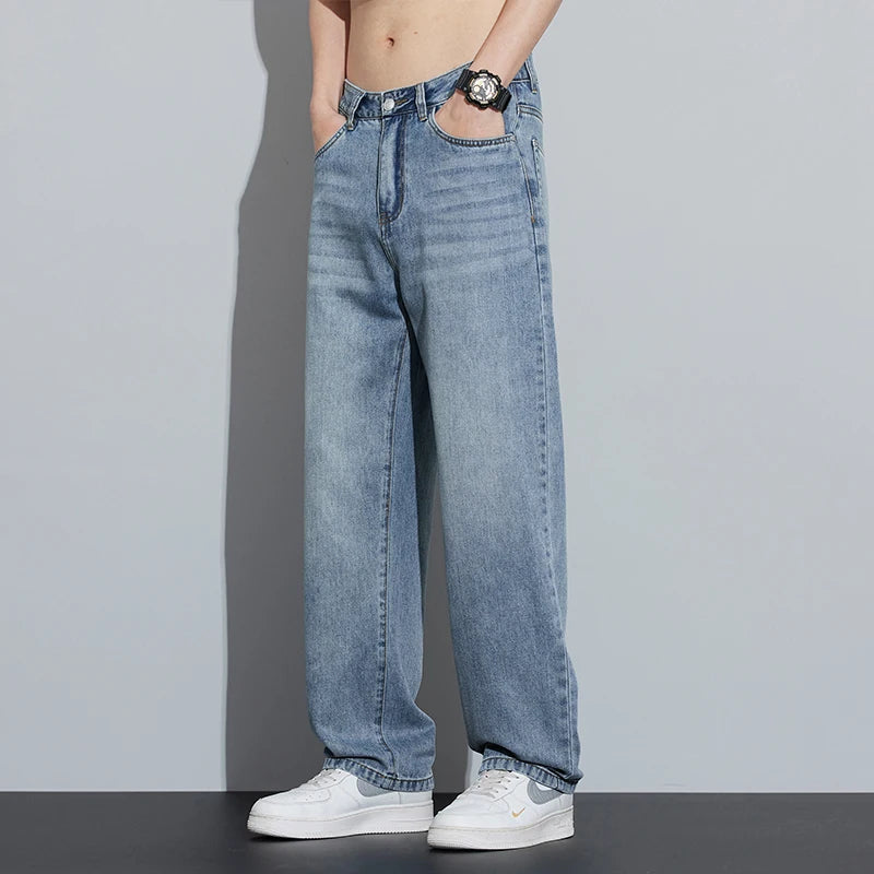 2025 Spring/Summer New Men's Lyocell Loose Jeans Summer Thin Breathable Straight denim Retro Business Casual Fashion Korean M