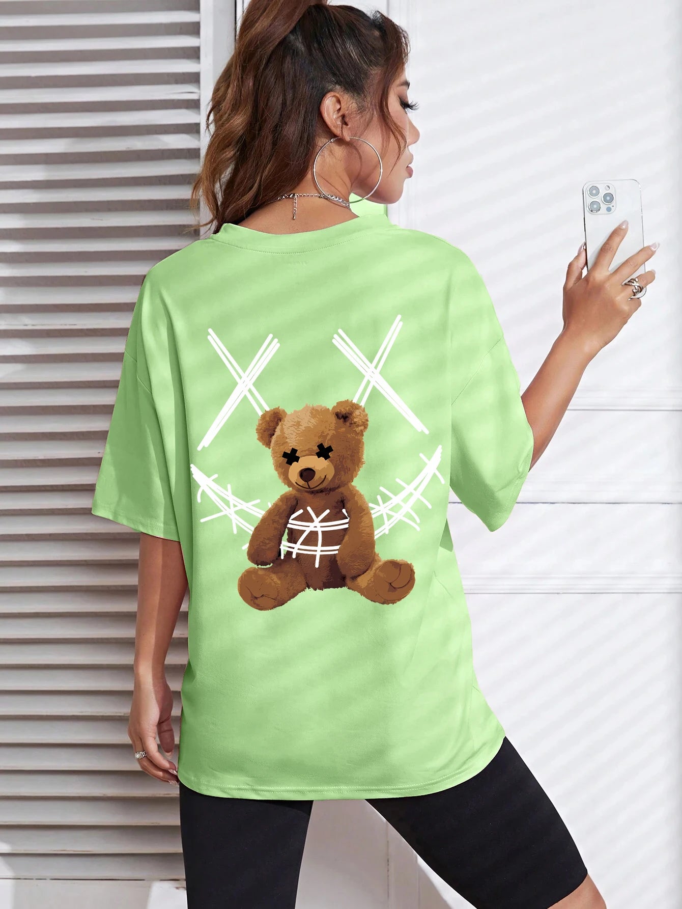 A Stuffed Bear Bound With A Bandage Print T-Shirts Female Casual Soft Tops Fashion Cool Tee Clothes Street Summer Short Sleeves