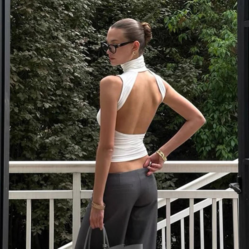 Nsauye Casual Solid White Women Basic Vest T Shirt Tank Tops Turtleneck Y2K Summer Clothes Skinny Mini 2025 Club Sexy Crop Tops