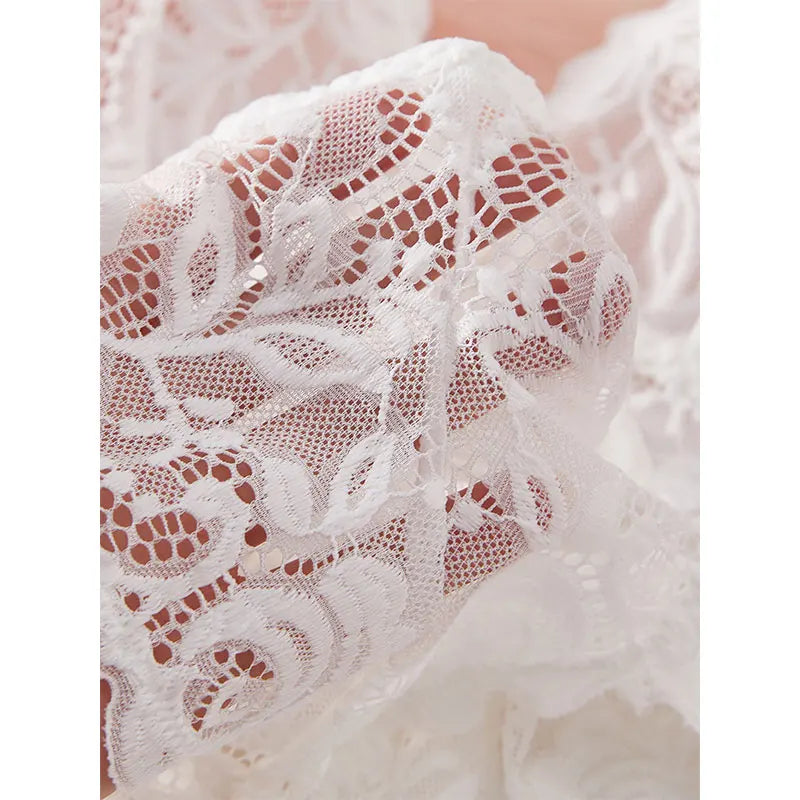 Deep V Lace Push Up Erotic Lingerie Pajamas Set Summer Thinly Woman Nightgown Hot Night Dress Sexy Bra Plus Size Sleepwear Thong