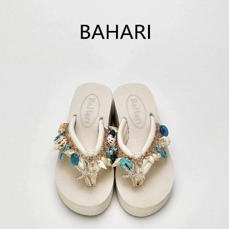 Bohemian High-heeled Flip-flops for Women Summer Vacation Platform Beach Slippers