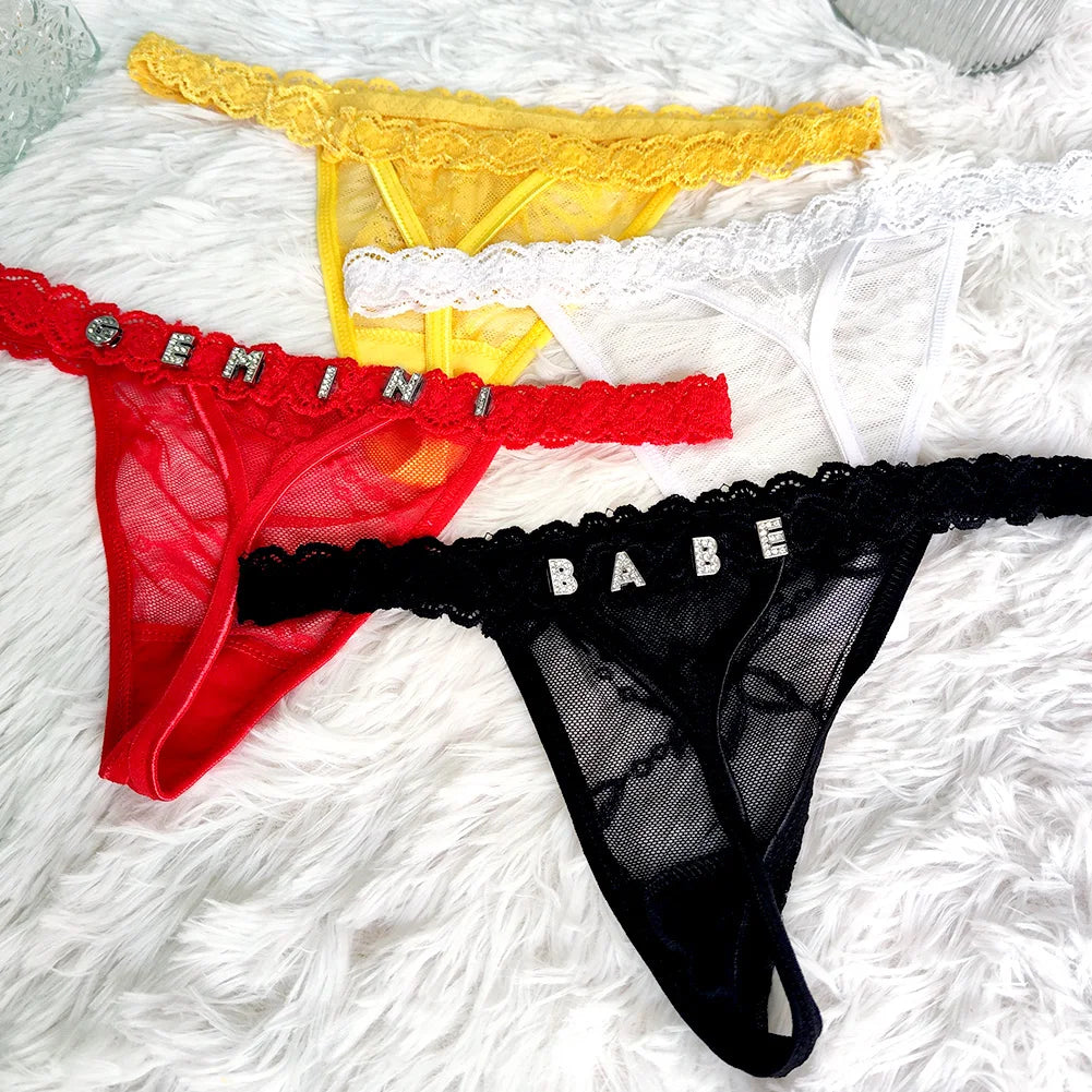 Customize Shine Crystal Name Letter Waist Chain Body Jewelry Women Sexy Lace G-String Panties Girl Valentine's Day Gift