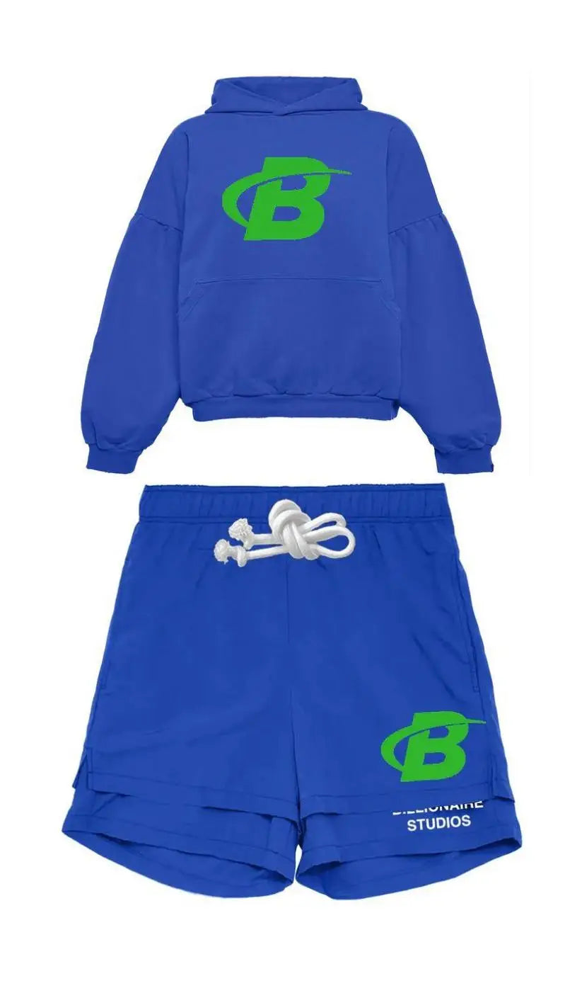 2024 Summer Letter B Print Trendy Tracksuit+sweatpants  Men Oversized Hoodies Sports Suit Loose Shorts Suit Clothes