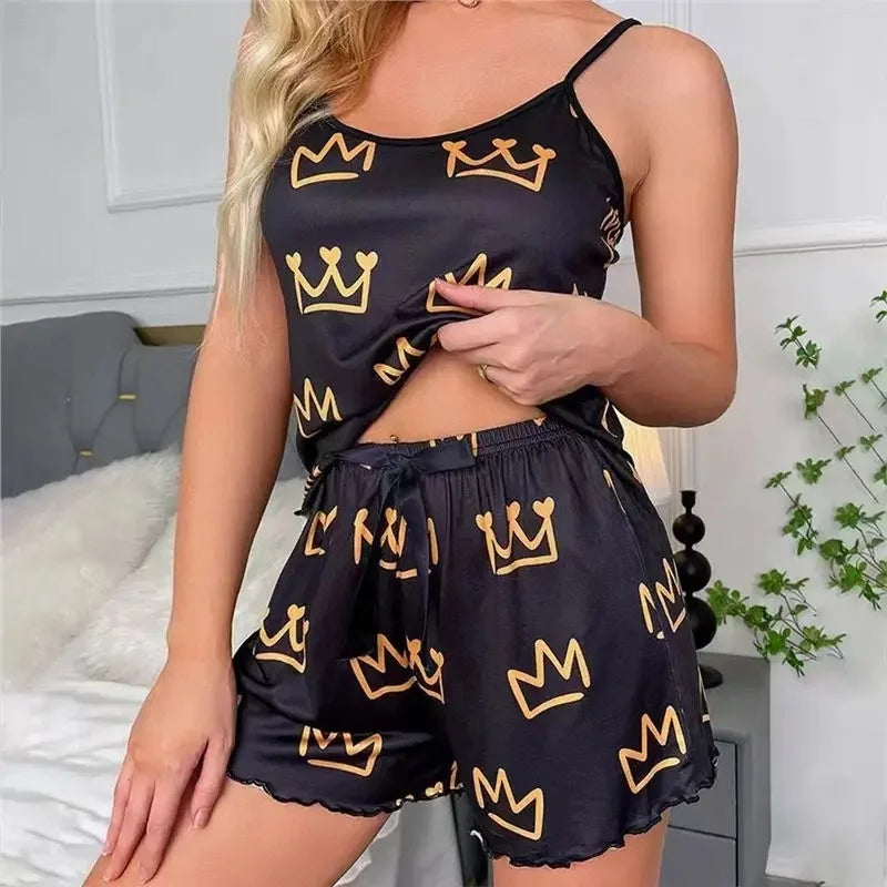 Sexy Summer Women's Sleepwear Two-Piece Set Strap Home Clothes Short Pants Casual Vest Home Comfortable Breathable Nightgown