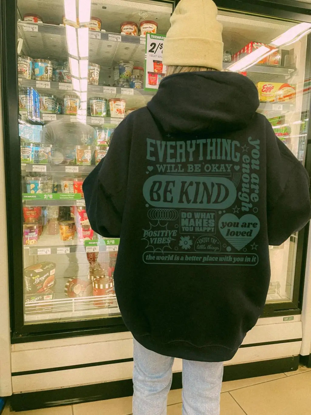 Everything Will Be Okay Green Heart Illustration Design Women Clothes Trendy New Hoodie Casual Pocket Sportswear Street Hoody