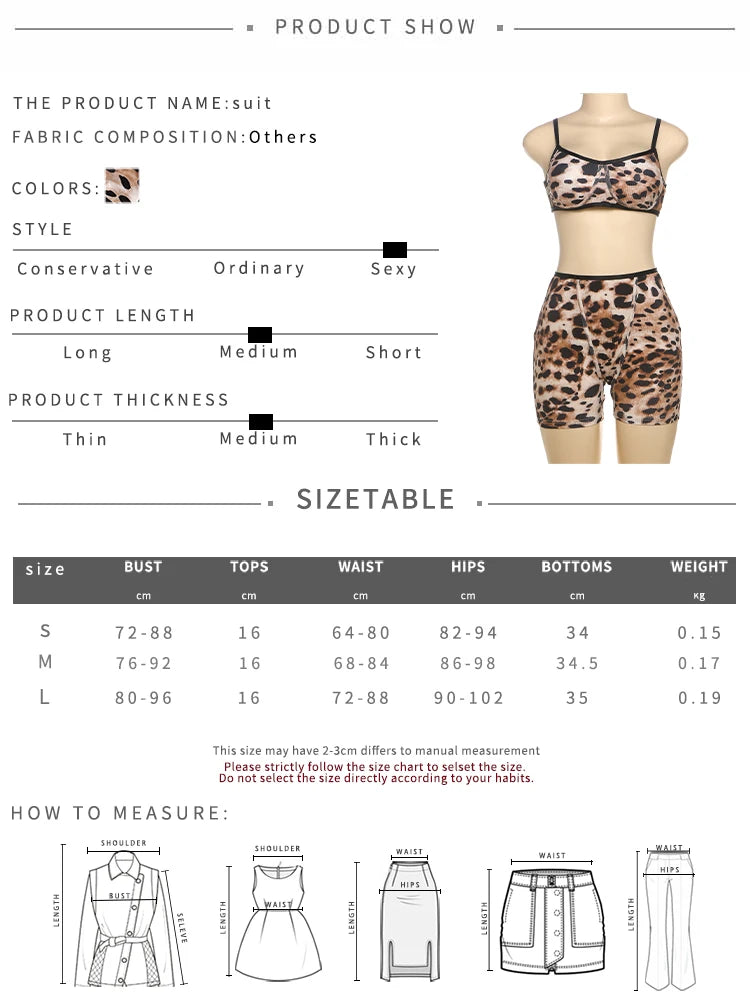 Weird Puss Tracksuit Women 2Piece Set Leopard Print Sexy Sporty Low-Neck Tank Tops+Bike Shorts Stretch Tight Matching Streetwear