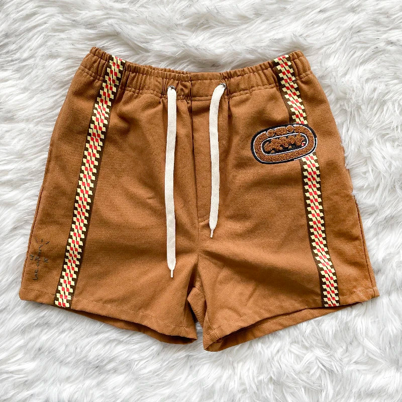Cactus Jack Shorts Fashion Casual  Loose Color Blocking Patch Black Drawstring Elastic Waist Shorts Men Women Streetwear Pants