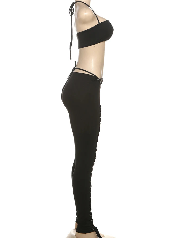 Halter Camisole & Shirring Hollow Pants Set — Women's Clubwear