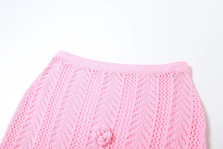 Weird Puss Beach Crochet Women Summer 2 Piece Set Applique Halter Bandage Camisole+Maxi Skirts Sexy Matching Vacation Clubwear