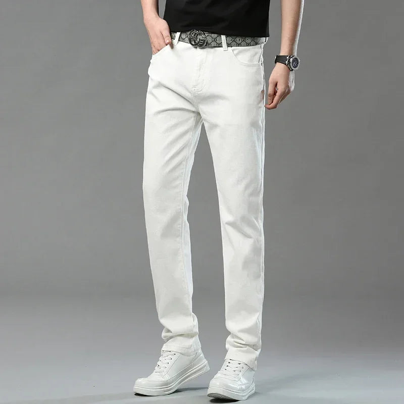 White Yellow Pink Red Fashion 5 Color Fashion Men's Stretch Jeans Slim Streetwear Korean Business Straight Casual Denim Trousers