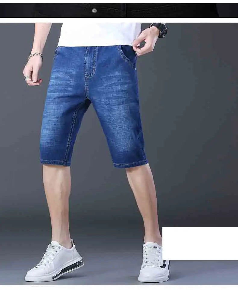 2025 New Summer Men's Denim Shorts New Thin Soft Comfortable Business Casual Straight Short Jeans Black Blue Brand Man Clothing