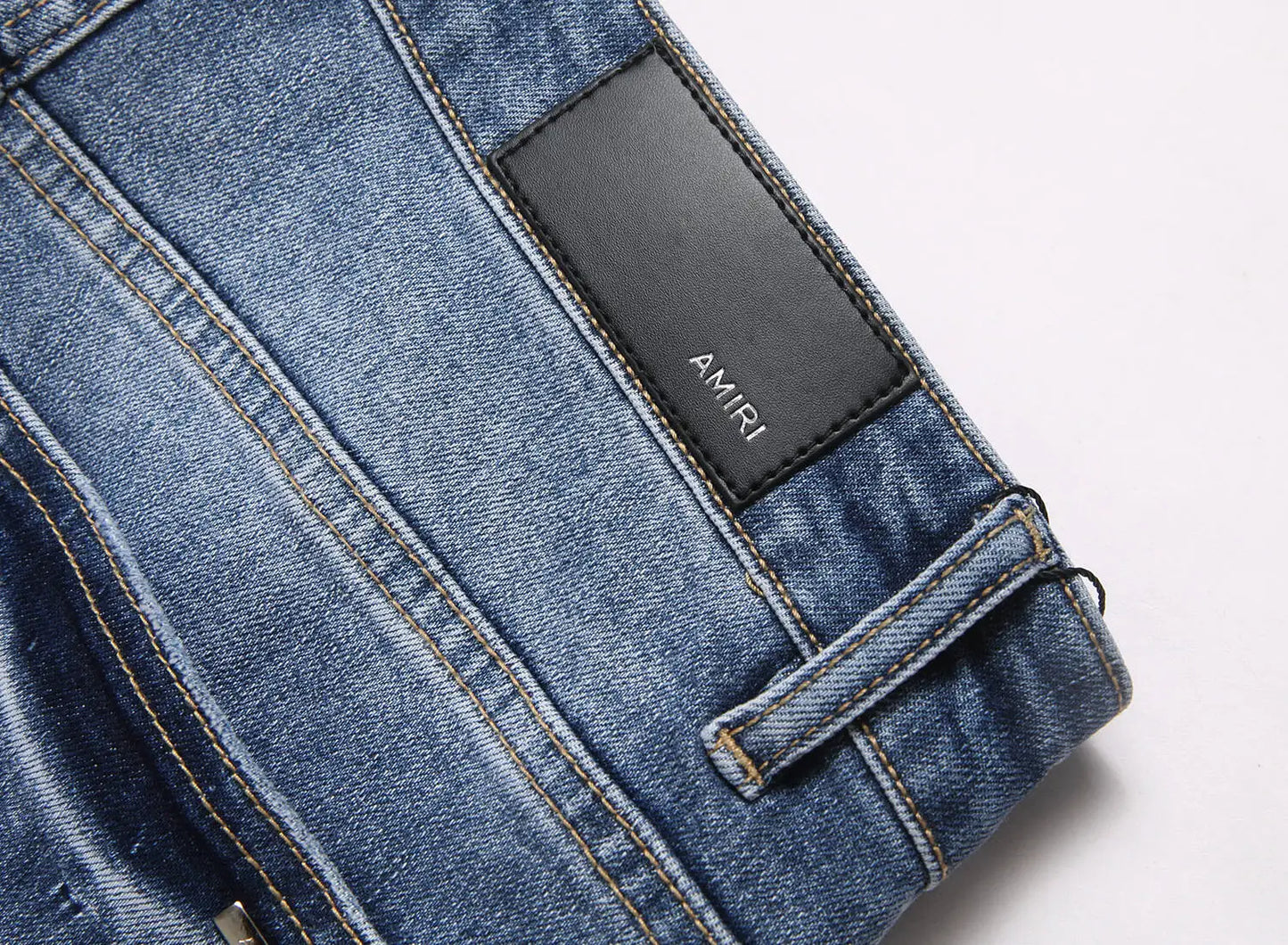 Current AM Brand Embroidered Distressed Patch High Street Youth Men's Slim Fit Skinny Pants