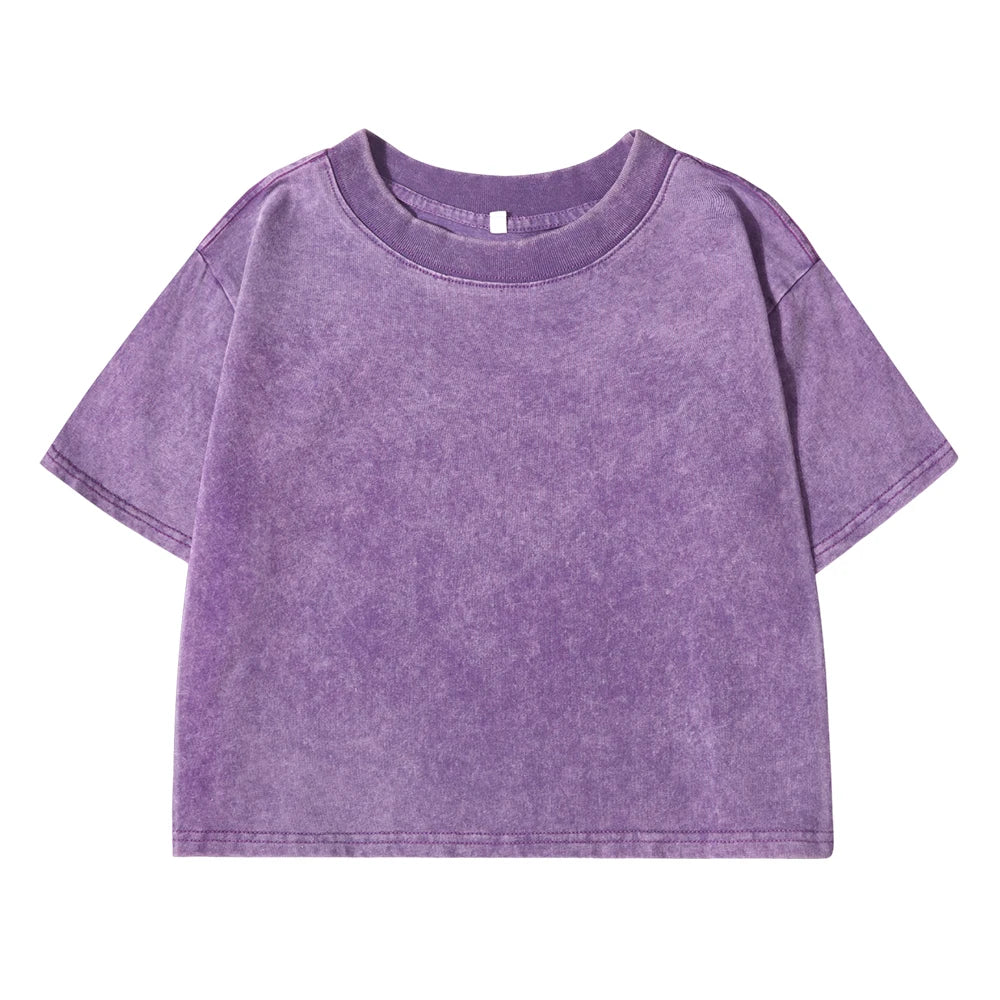 Slim Retro T-Shirt Solid Color Women Fashion Cotton Tee Tops Casual Sport Short Sleeve Cool Washed Streetwear For Female