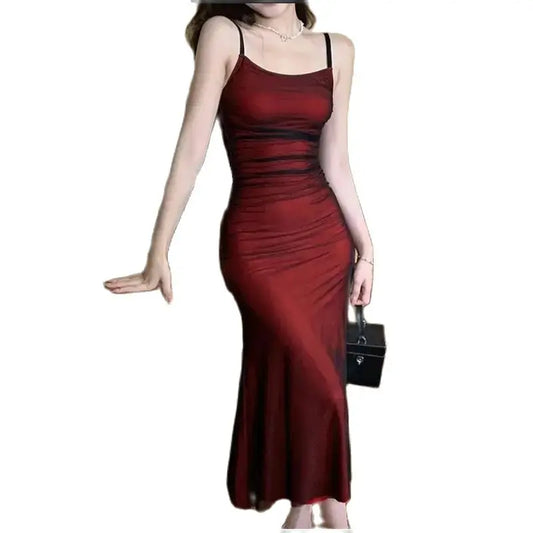 Sexy High Waist Skinny Sling Dresses for Summer Women's Dress 2026 NEW Mesh Strapless Sleeveless Solid maxi Dress for ladies